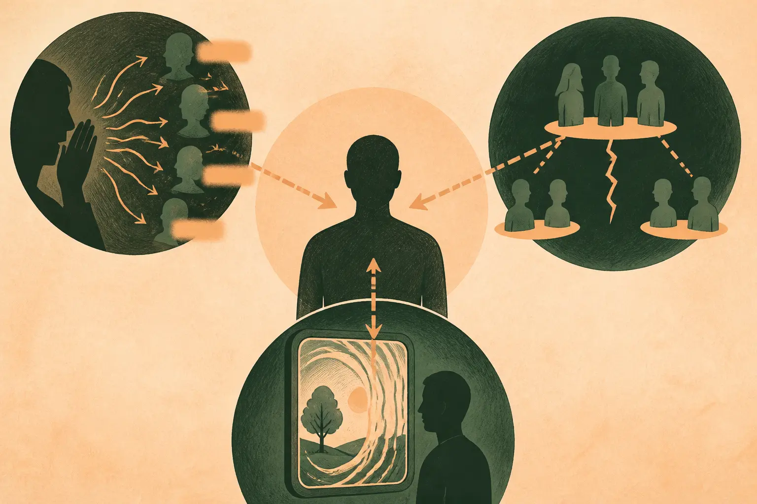 Schéma éditorial du que fait le pn dans votre dos : réputation, relations et perception déformées.