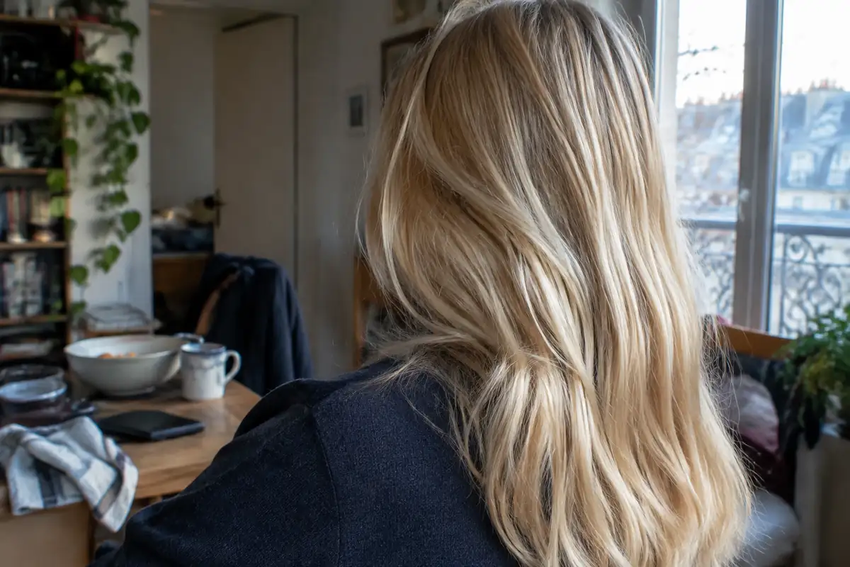 Longueurs blond clair vues de dos